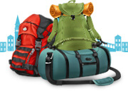 Mochilas de viagem sobre fundo do Big Ben / Londres em azul